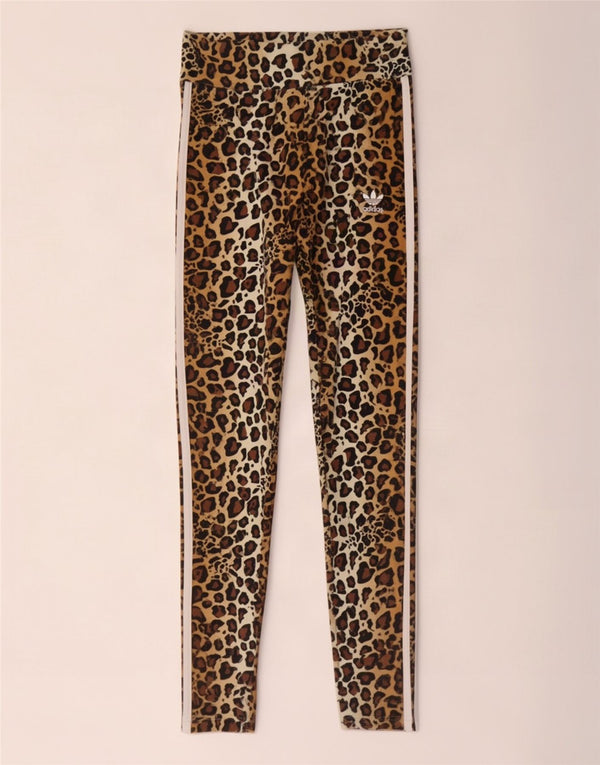 Adidas Womens Leggings UK 12 Medium Brown Animal Print Cotton