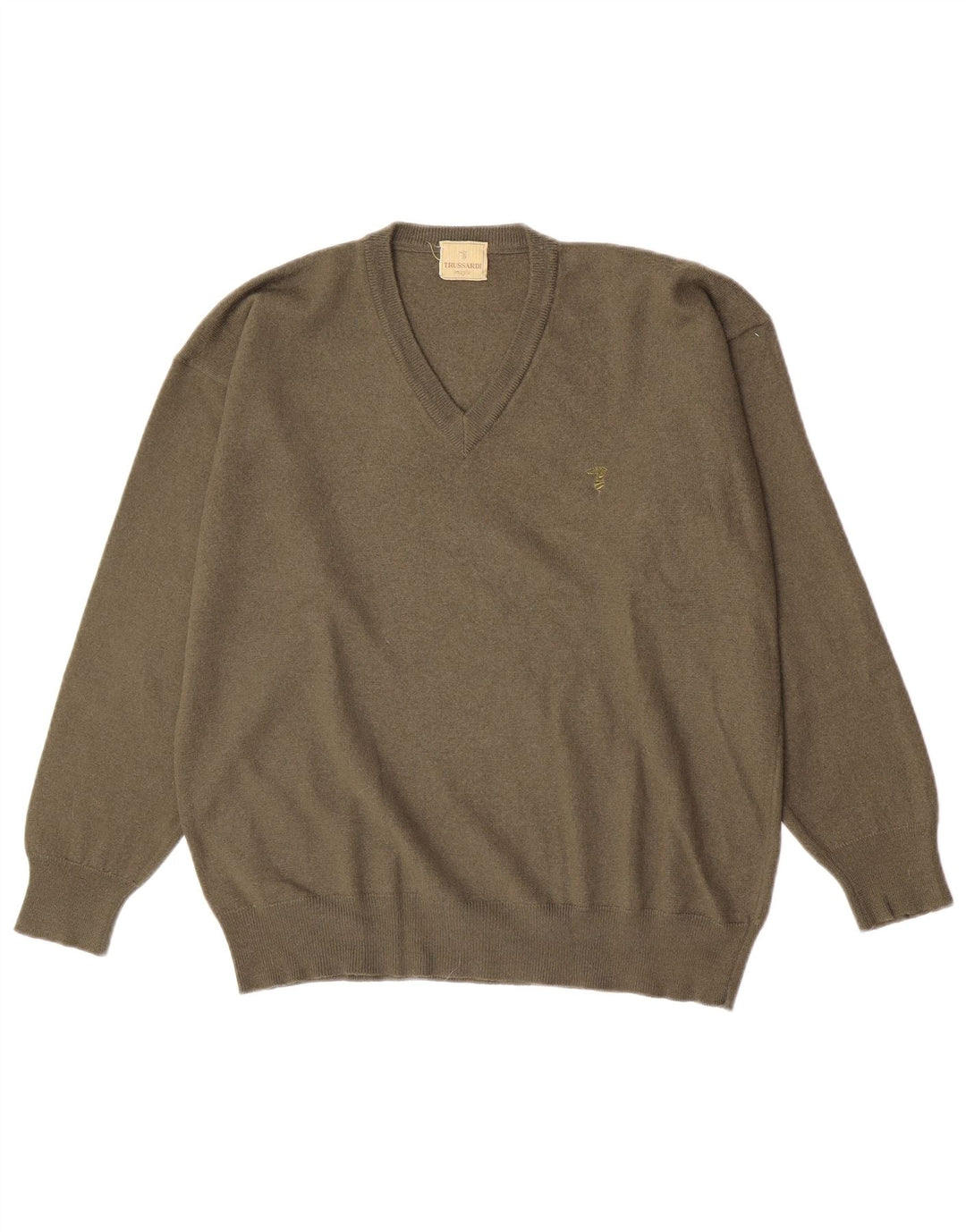 Męski sweter Trussardi z dekoltem w kształcie litery V, duży, zielony