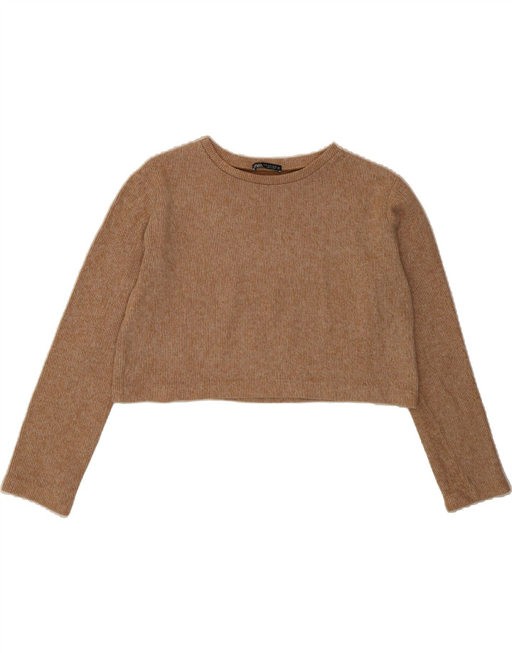 ZARA Womens Crop Boat Neck Jumper Sweater UK 14 Medium Brown Vintage Zara and Second-Hand Zara from Messina Hembry 