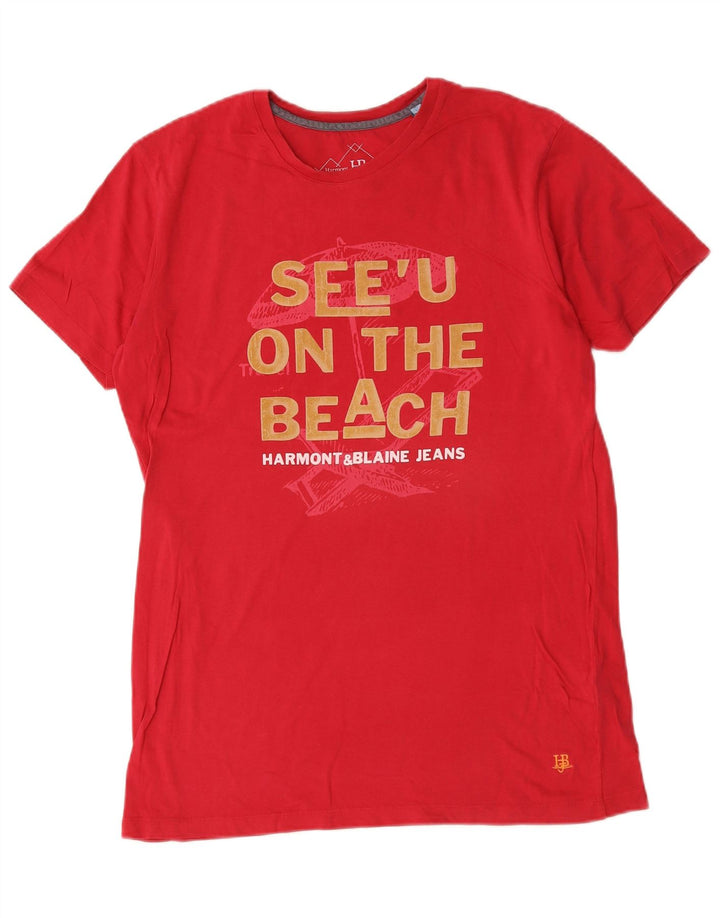 Męski T-shirt z grafiką Harmont & Blaine, duży, czerwony, bawełniany