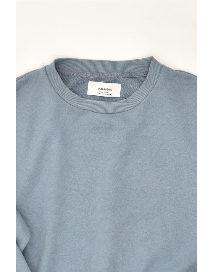 PULL & BEAR Damski sweter o krótkim kroju, UK 16, duży, niebieski, bawełniany