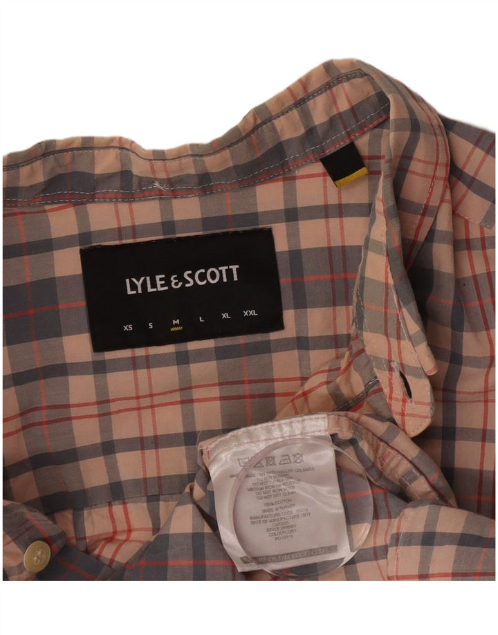 Koszula męska z krótkim rękawem Lyle & Scott, bawełniana w średnią beżową kratkę