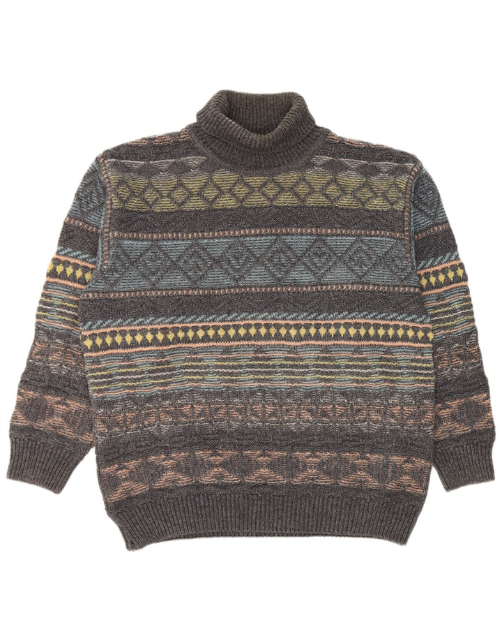 Męski sweter Gilberto z wywijanym dekoltem IT 56 2XL Szara, geometryczna wełna
