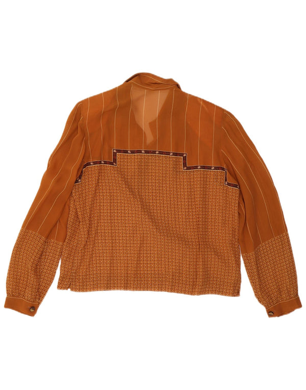 Damska bluzka z długim rękawem w stylu vintage IT 48 XL, brązowa, geometryczna