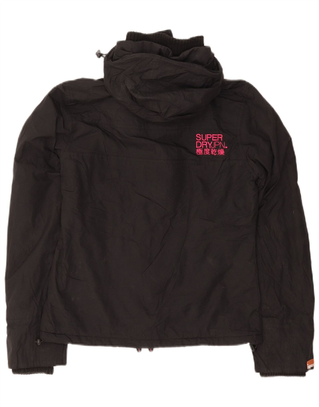 Damska kurtka wiatrówka z kapturem Superdry UK 10, mała, czarna nylonowa