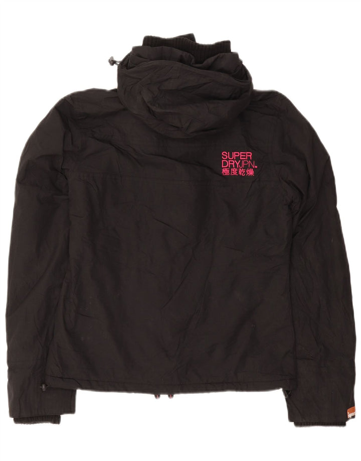 Damska kurtka wiatrówka z kapturem Superdry UK 10, mała, czarna nylonowa