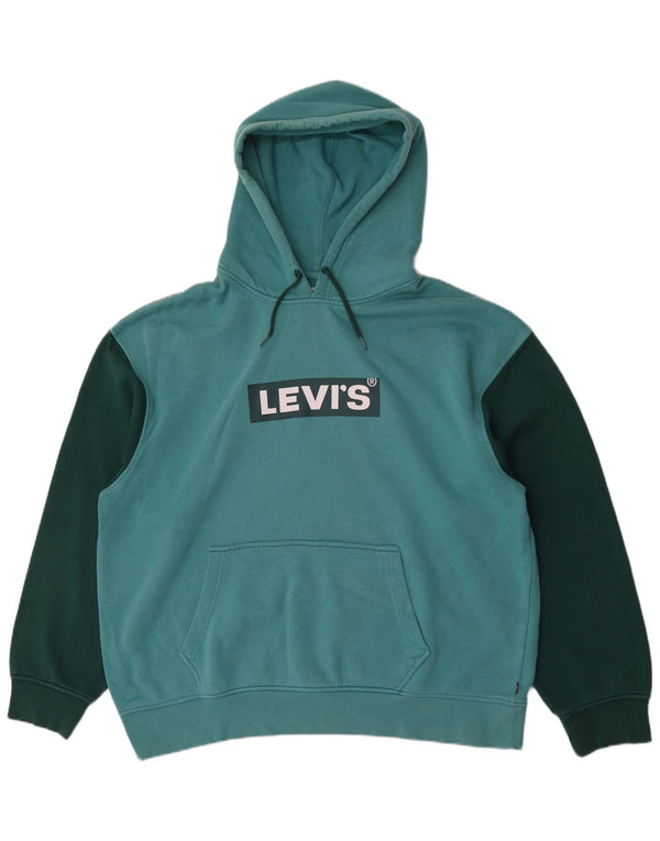 Męski sweter z kapturem i grafiką Levi's XL w kolorze turkusowym, bawełniany