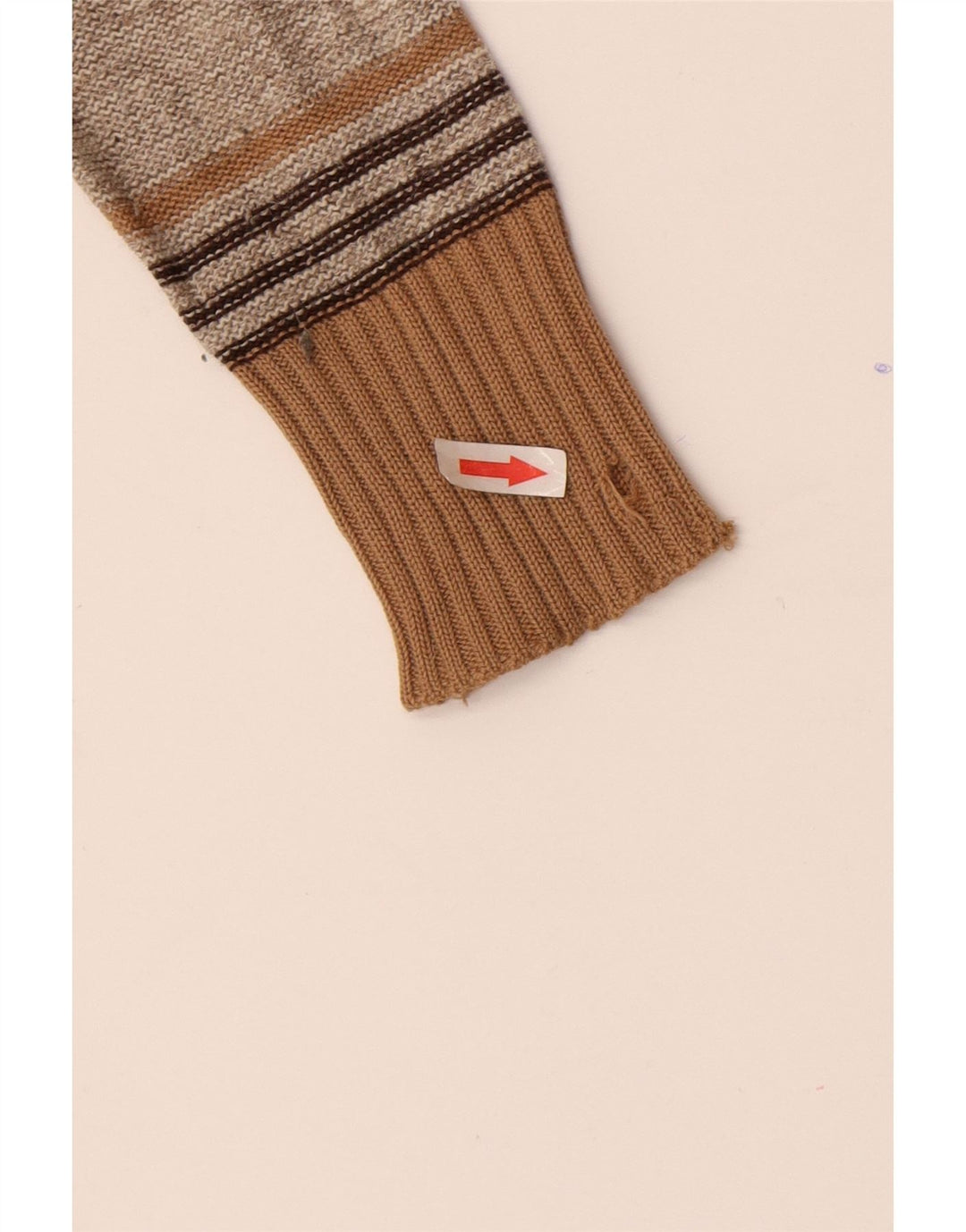 Vintage damski sweter z dekoltem w kształcie litery V IT 44 w średnie brązowe paski