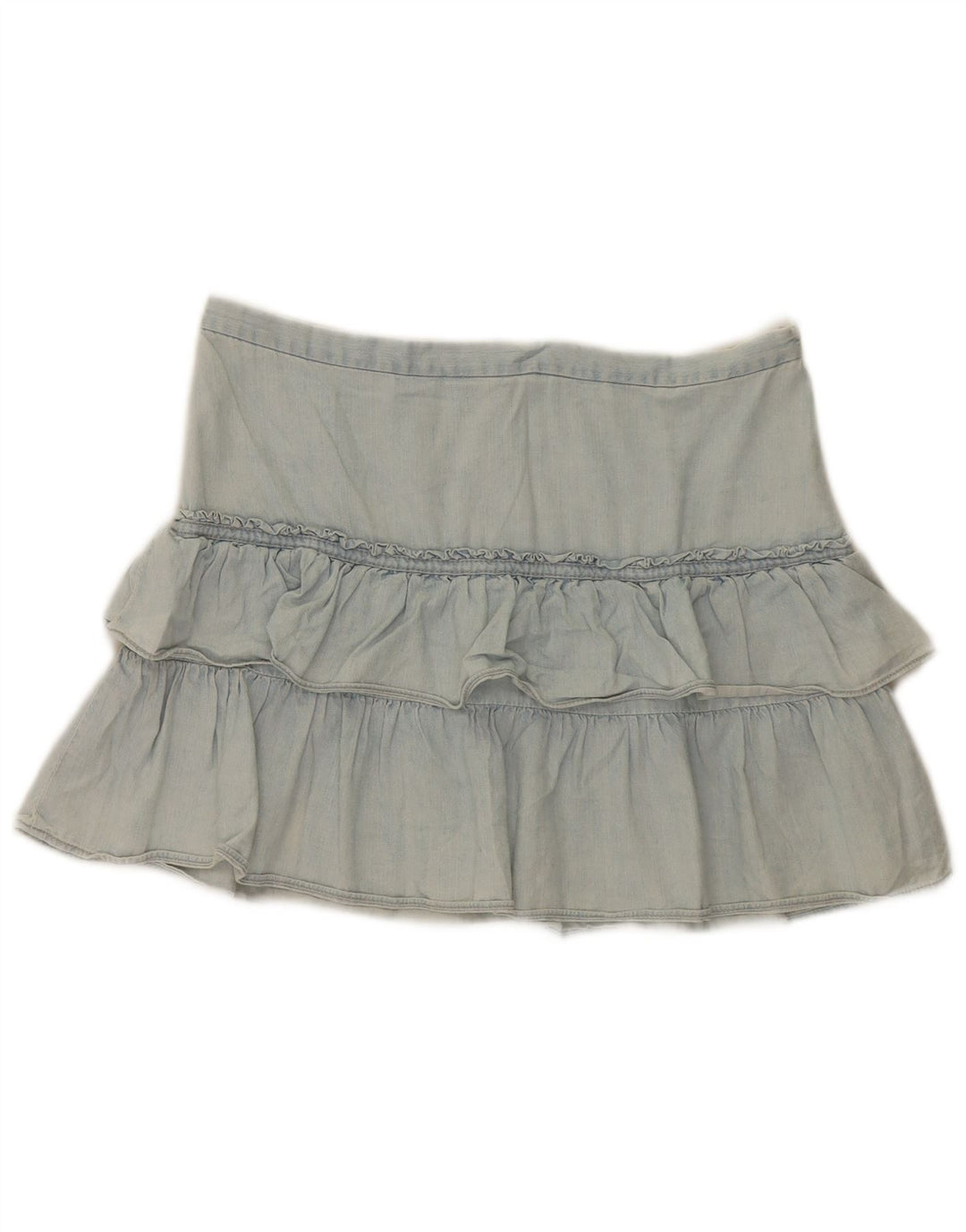 Damska spódnica jeansowa French Connection Mini z falbaną UK 12 Medium W32 niebieska