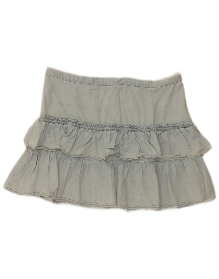 Damska spódnica jeansowa French Connection Mini z falbaną UK 12 Medium W32 niebieska