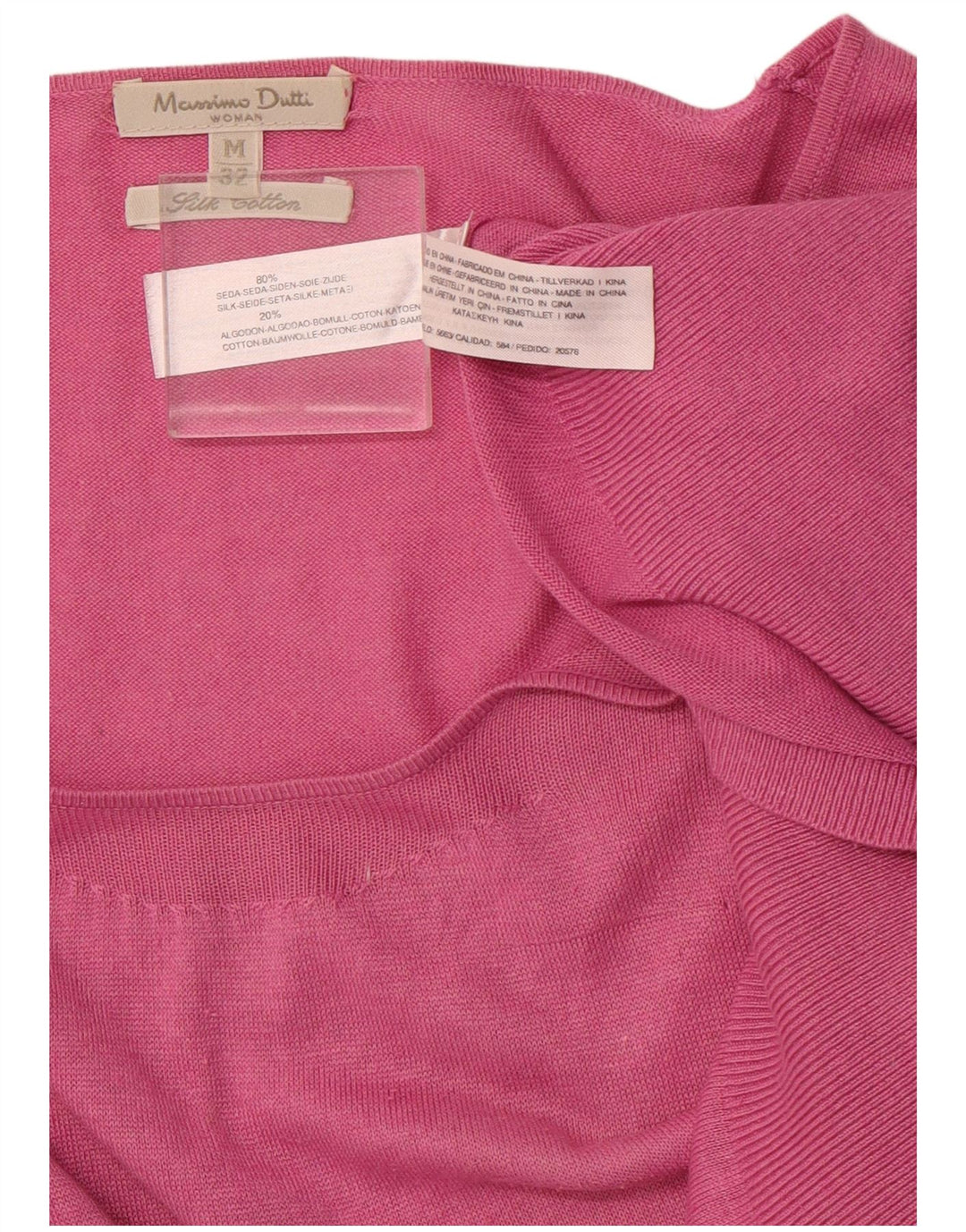 MASSIMO DUTTI Damski sweter z dekoltem w łódkę, UK 14, średni różowy jedwab
