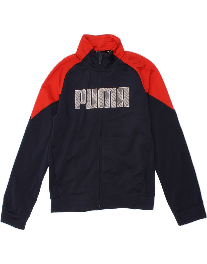 PUMA Boys Graphic Tracksuit Top Jacket 9-10 Years Navy Blue Colourblock Vintage Puma and Second-Hand Puma from Messina Hembry 