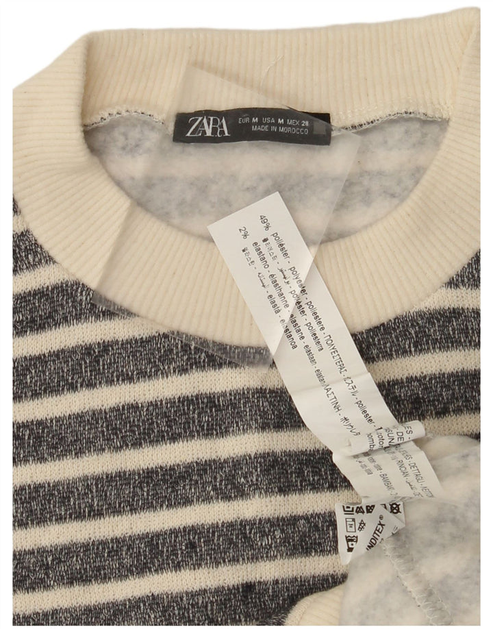 Damski sweter ZARA z okrągłym dekoltem UK 14, poliester w średnie czarne paski