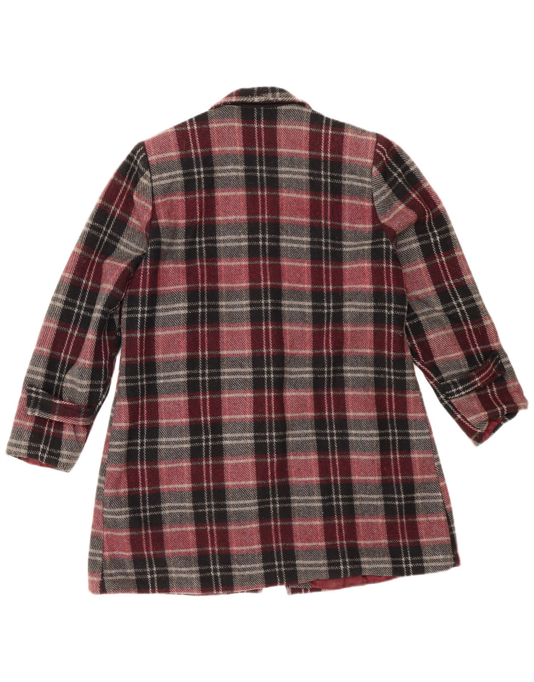 Płaszcz damski w stylu vintage IT 48 XL, wełna w bordową kratkę