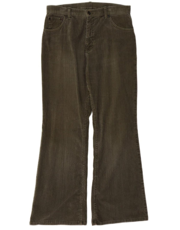 Marks & Spencer Womens Flare Corduroy Trousers UK 14 Large W32 L30 Khaki