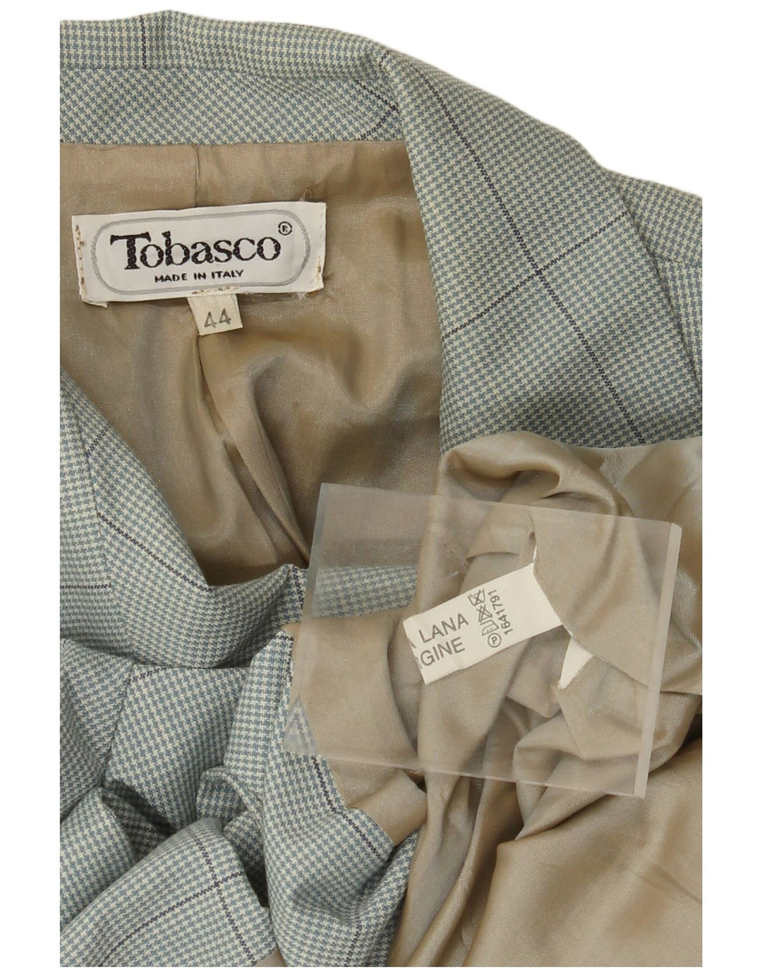 Vintage damska marynarka zapinana na 2 guziki IT 44, średnia niebieska wełna w pepitkę