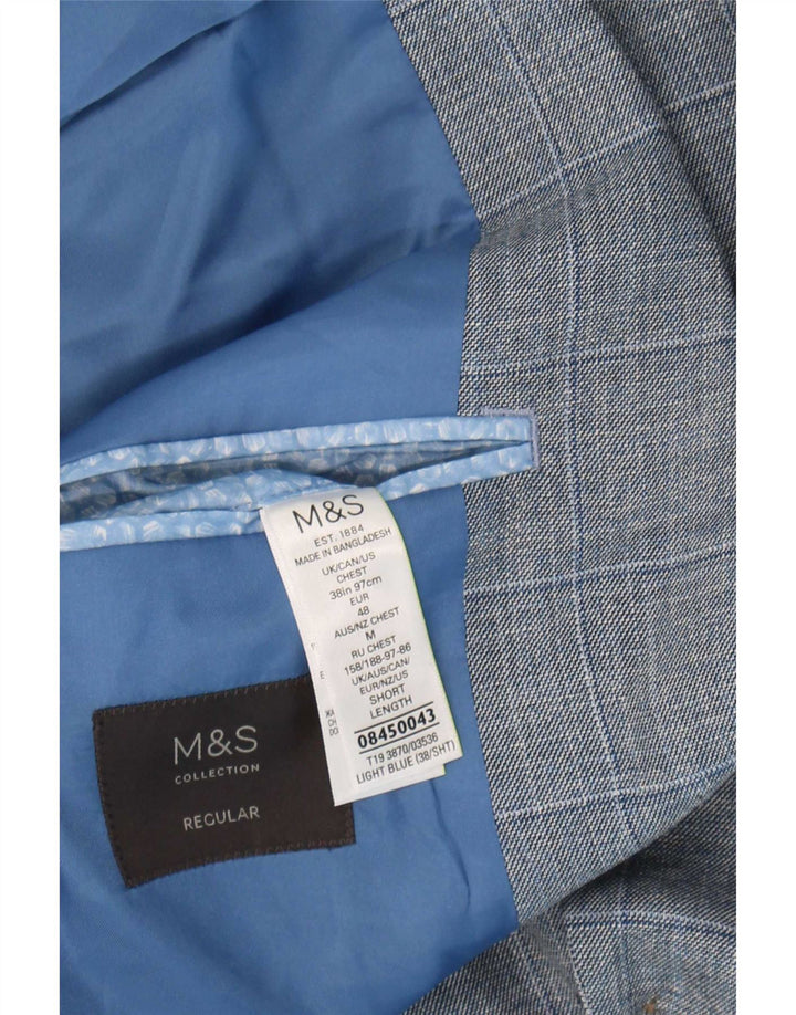 Marks & Spencer Męska marynarka zapinana na 2 guziki, UK 38, średnia niebieska kratka