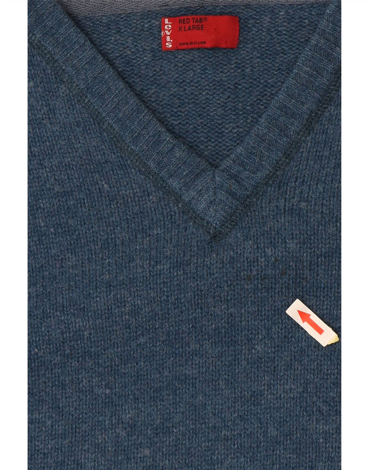 Męski sweter LEVI'S z dekoltem w kształcie litery V, XL, niebieska wełniana