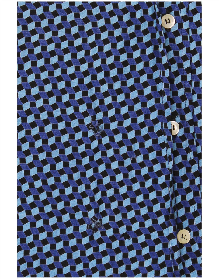Vintage męska koszula z krótkim rękawem 2XL niebieska geometryczna