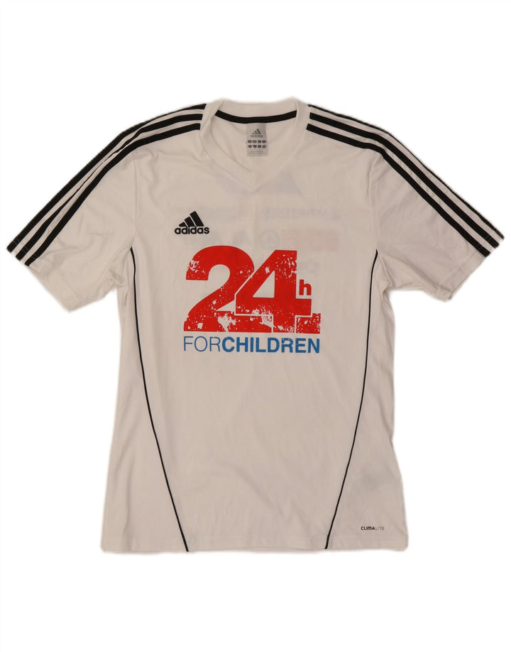 Męska koszulka ADIDAS Climalite z grafiką, mała, biała, poliestrowa