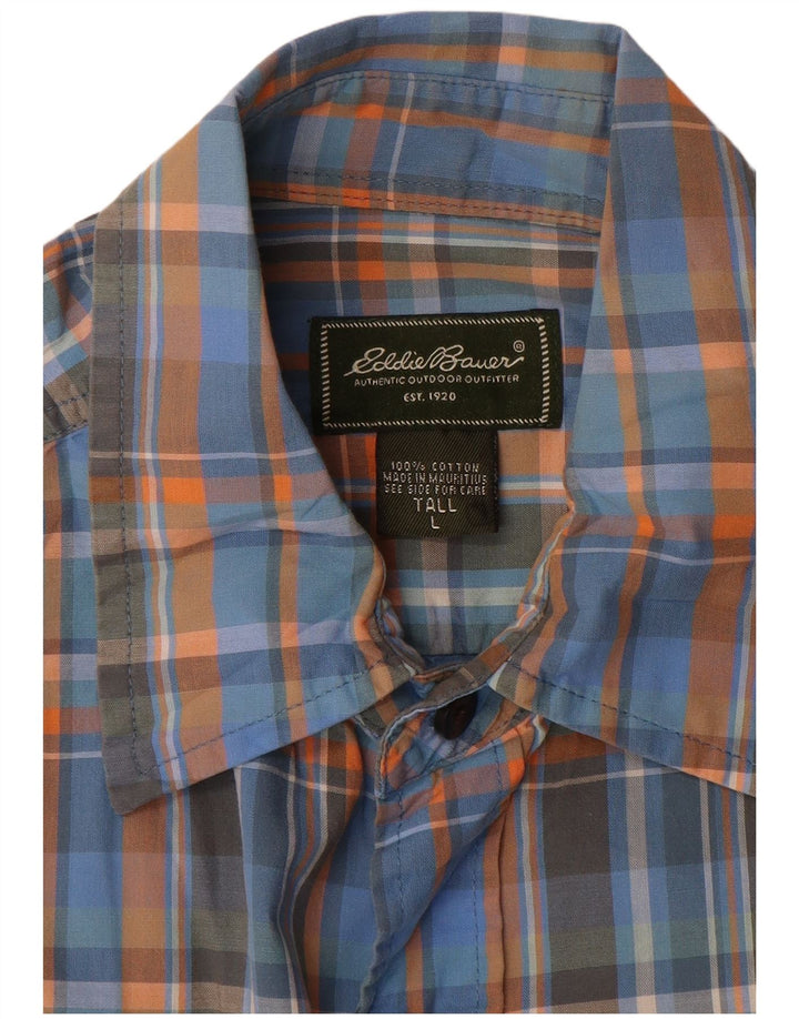 Eddie Bauer Męska wysoka koszula z krótkim rękawem, duża, niebieska bawełniana krata