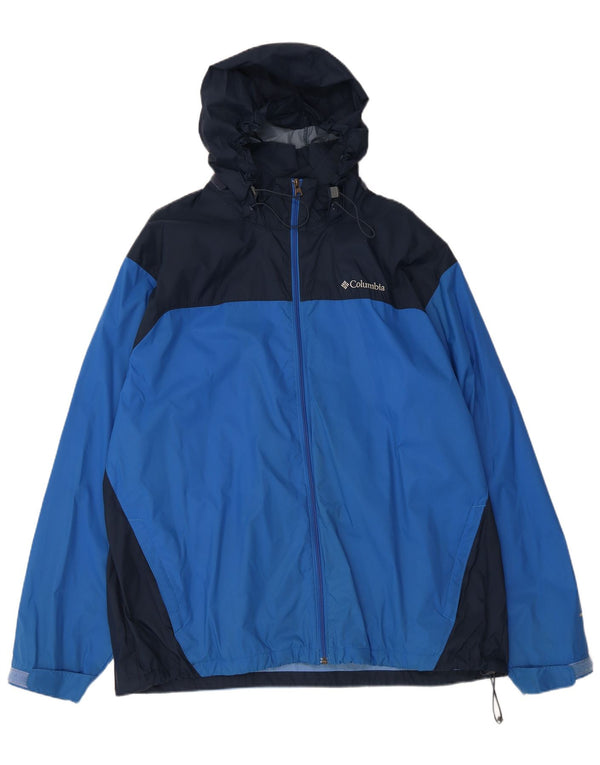Męska kurtka przeciwdeszczowa z kapturem Columbia UK 42 XL Niebieski nylon z blokami kolorów