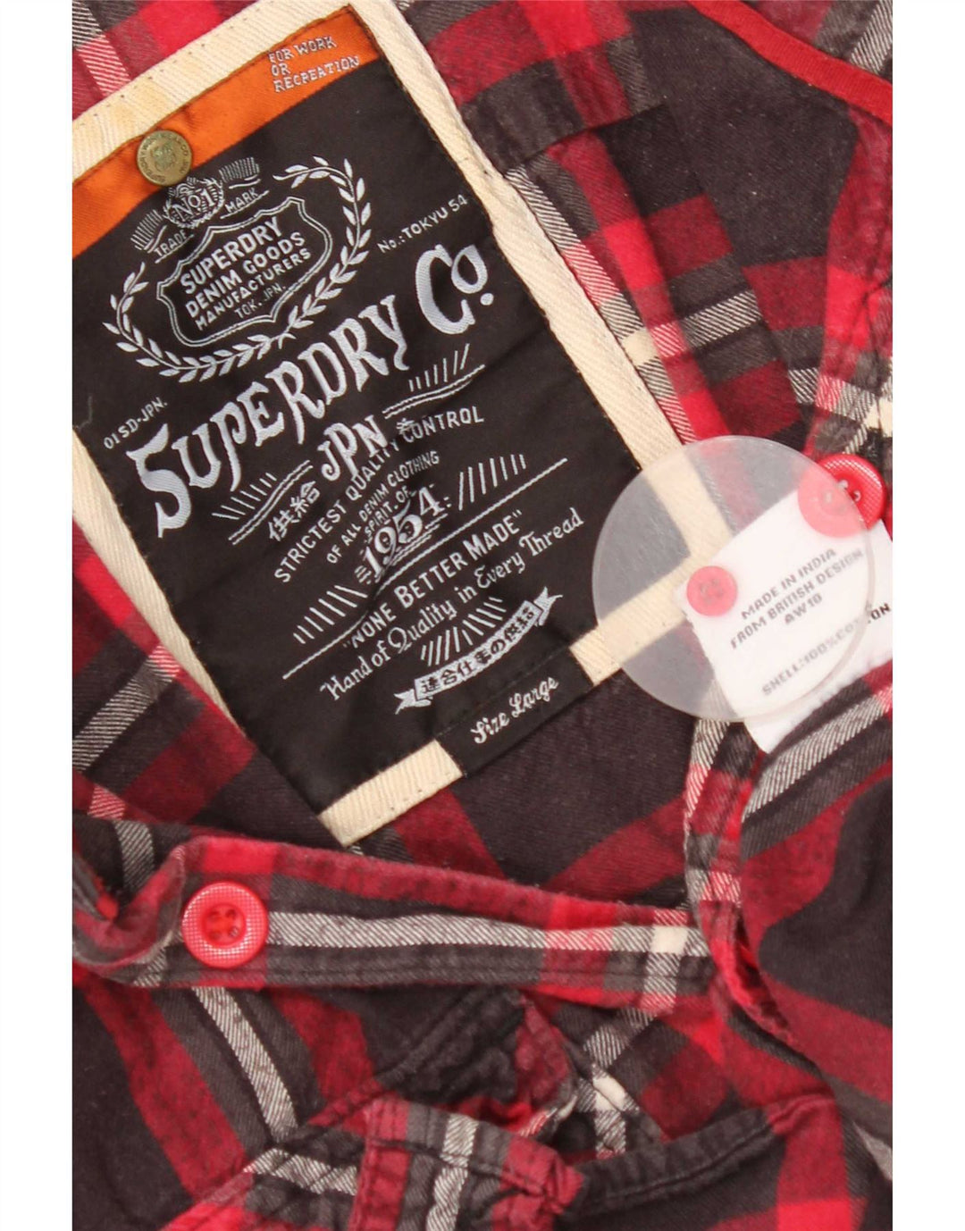Męska koszula flanelowa Superdry, duża, bawełniana w czerwoną kratę