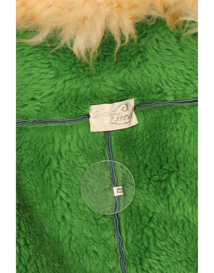 Vintage damski płaszcz z owczej skóry IT 42 średni zielony