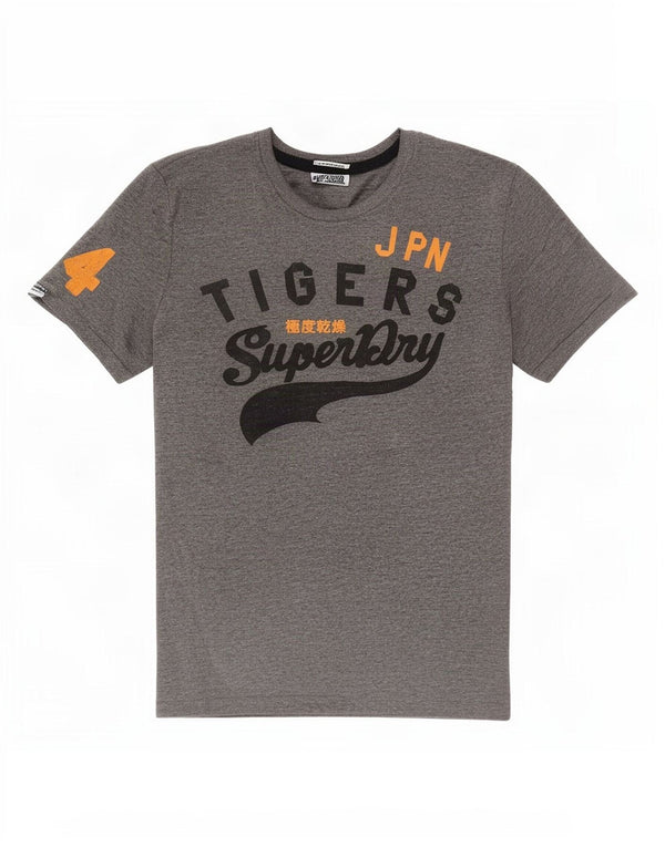 Męski T-shirt z grafiką Superdry, top XL, szara, bawełniana w plamki