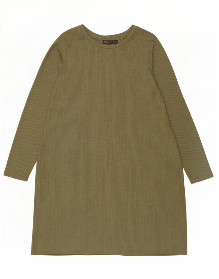 Marks & Spencer Damska sukienka typu shift z długim rękawem, UK 14, duży, khaki, poliester