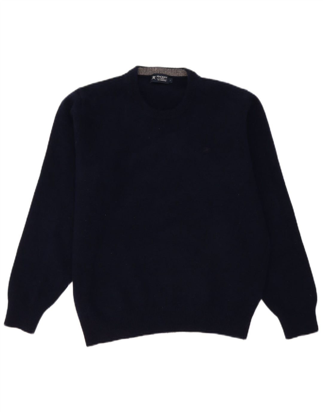 Sweter damski Hackett z okrągłym dekoltem UK 16, duży, granatowy, z owczej wełny