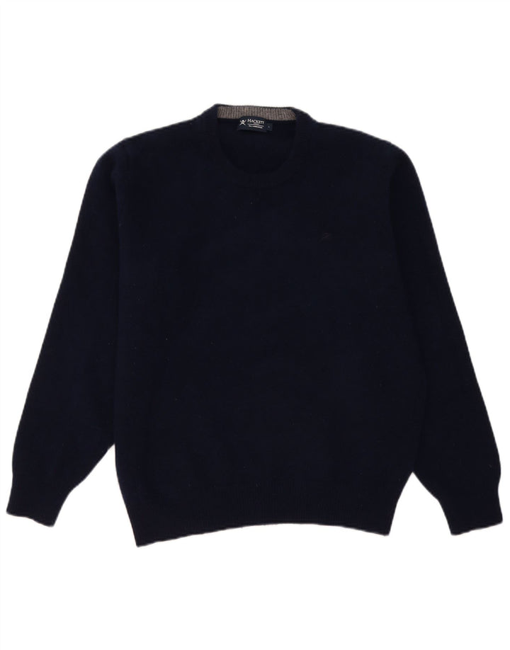 Sweter damski Hackett z okrągłym dekoltem UK 16, duży, granatowy, z owczej wełny