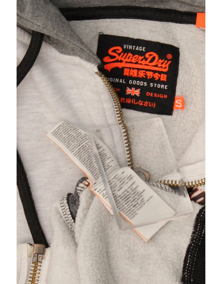SUPERDRY Męski sweter z kapturem i zamkiem błyskawicznym, z grafiką, mały, szary, bawełniany z blokami kolorów