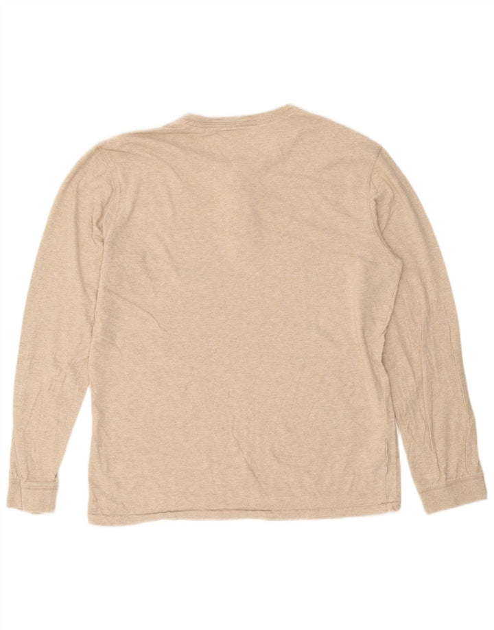 Eddie Bauer Męski top z długim rękawem, mały, beżowy, z bawełny w plamki
