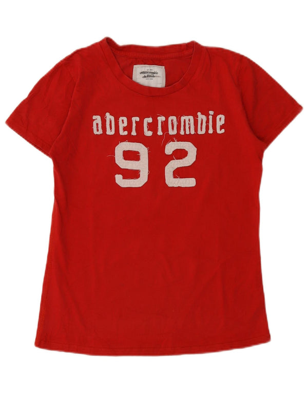 Damski T-shirt z grafiką Abercrombie & Fitch, UK 12, średni czerwony, bawełniany