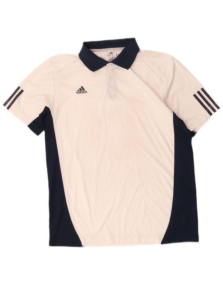 Męska koszulka polo Adidas Climacool, duża, biała, bawełniana z blokami kolorów