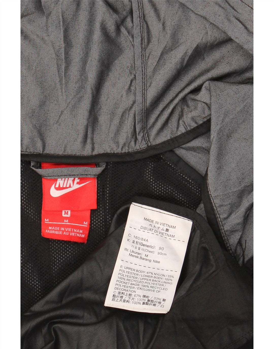 Męska kurtka przeciwdeszczowa z kapturem Nike UK 38 Średni szary nylon z blokami kolorów