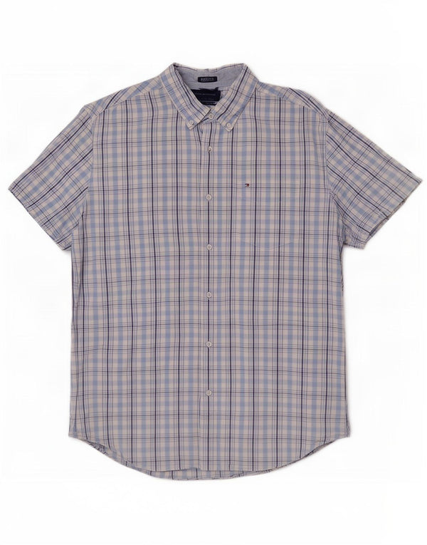 Męska koszula z krótkim rękawem Tommy Hilfiger o dopasowanym kroju XL, bawełniana w niebieską kratkę