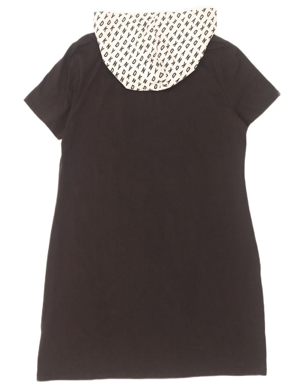 Damska sukienka T-shirt z grafiką Dkny z kapturem UK 18 XL, czarna bawełna z blokami kolorów