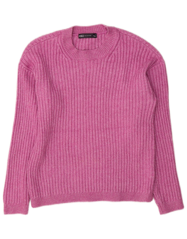 Marks & Spencer Damski sweter z okrągłym dekoltem, UK 10, mały, różowy poliester