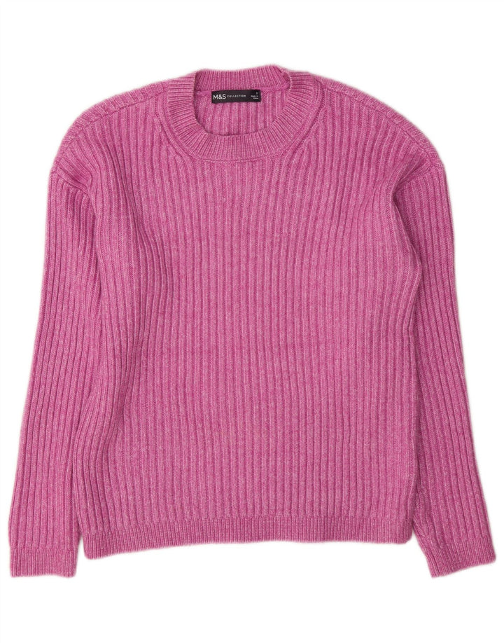 Marks & Spencer Damski sweter z okrągłym dekoltem, UK 10, mały, różowy poliester