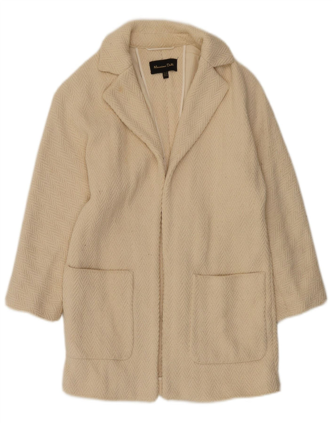 Massimo Dutti Damski płaszcz z otwartym rękawem 3/4 UK 6 XS w kolorze złamanej bieli w jodełkę