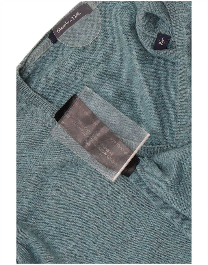 Męski sweter Massimo Dutti z dekoltem w kształcie litery V, duży, niebieski, bawełniany