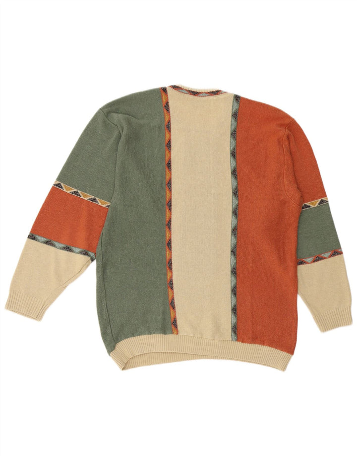 Męski sweter z okrągłym dekoltem BERTO LUCCI, duży, wielokolorowy, geometryczny