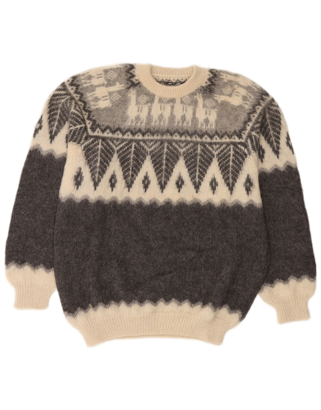 Vintage męski sweter z okrągłym dekoltem, mały szary Fair Isle