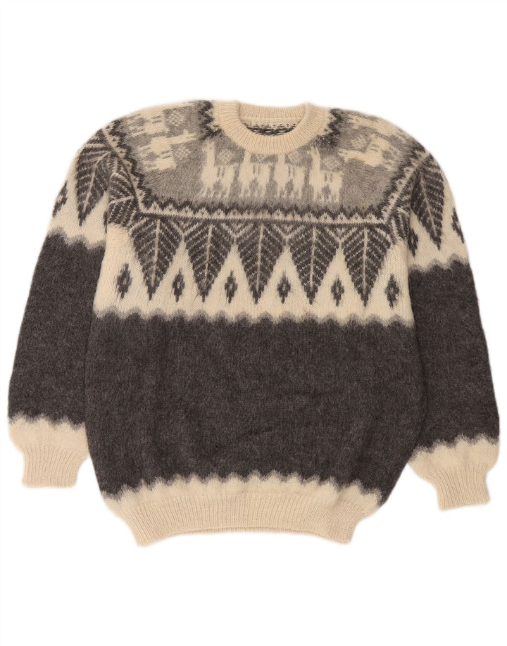 Vintage męski sweter z okrągłym dekoltem, mały szary Fair Isle