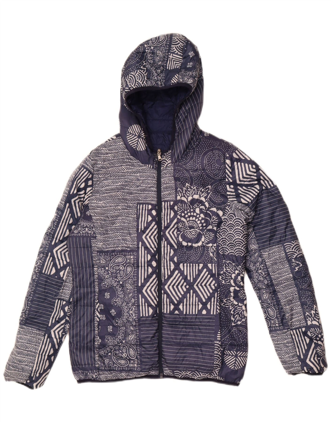 Damska ocieplana kurtka z kapturem Champion IT 46, duża, granatowa, patchworkowa