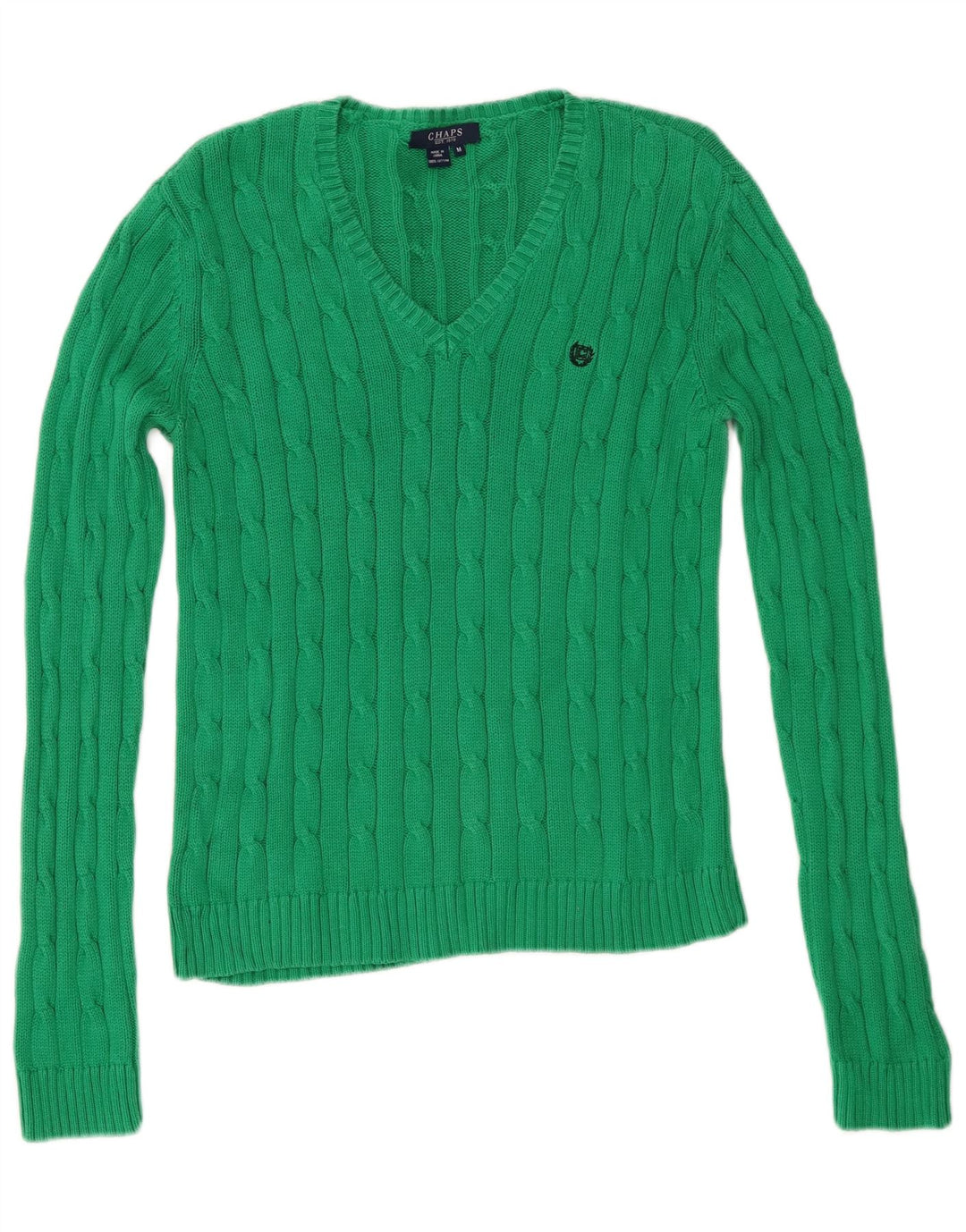 Sweter damski Chaps z dekoltem w kształcie litery V, UK 12, średnia zielona bawełna