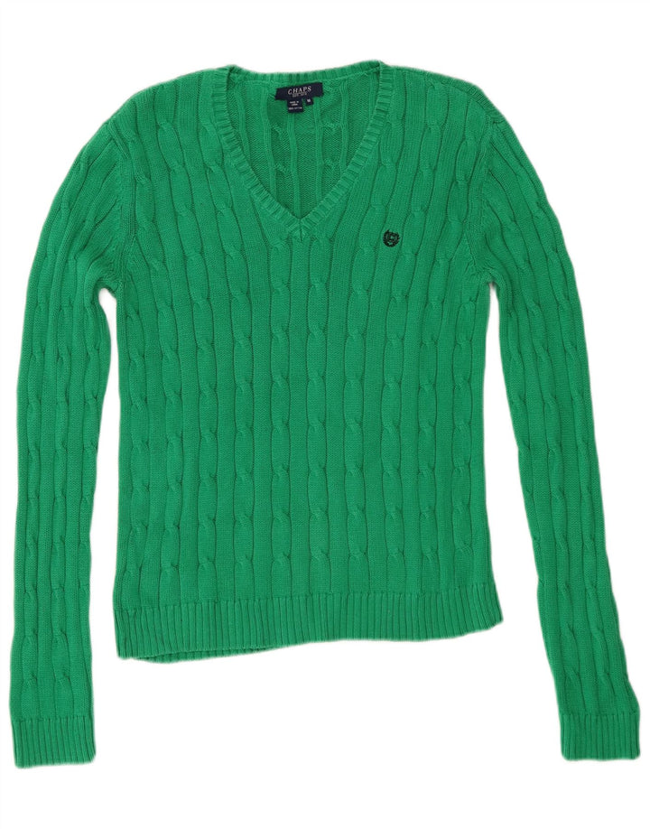 Sweter damski Chaps z dekoltem w kształcie litery V, UK 12, średnia zielona bawełna
