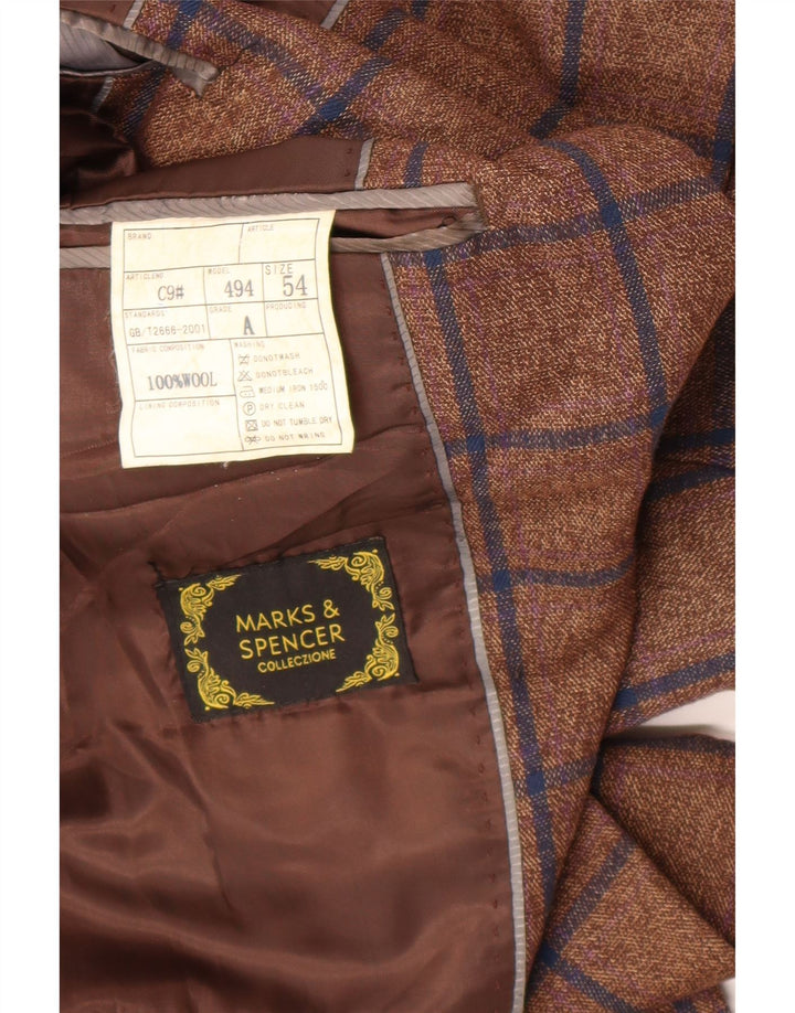 Marks & Spencer Męska marynarka zapinana na 1 guzik IT 54 2XL Brązowa wełniana kratka